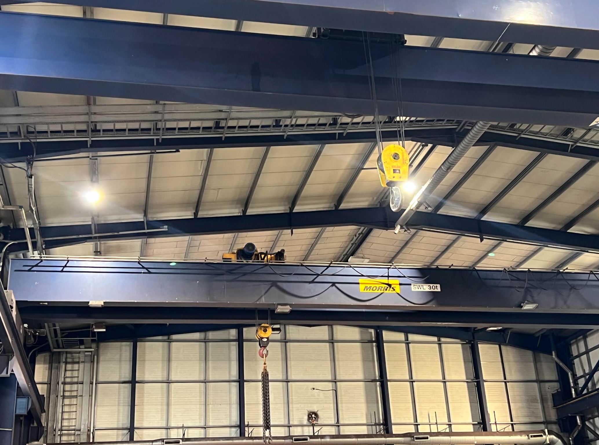2 x Twin beam crane fitted with a Morris crab unit Twin beam crane fitted with a Morris crab